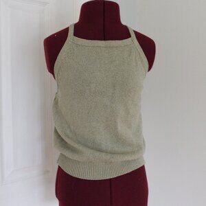 Anthropologie Green Knit High Neck Tie-Back Tank